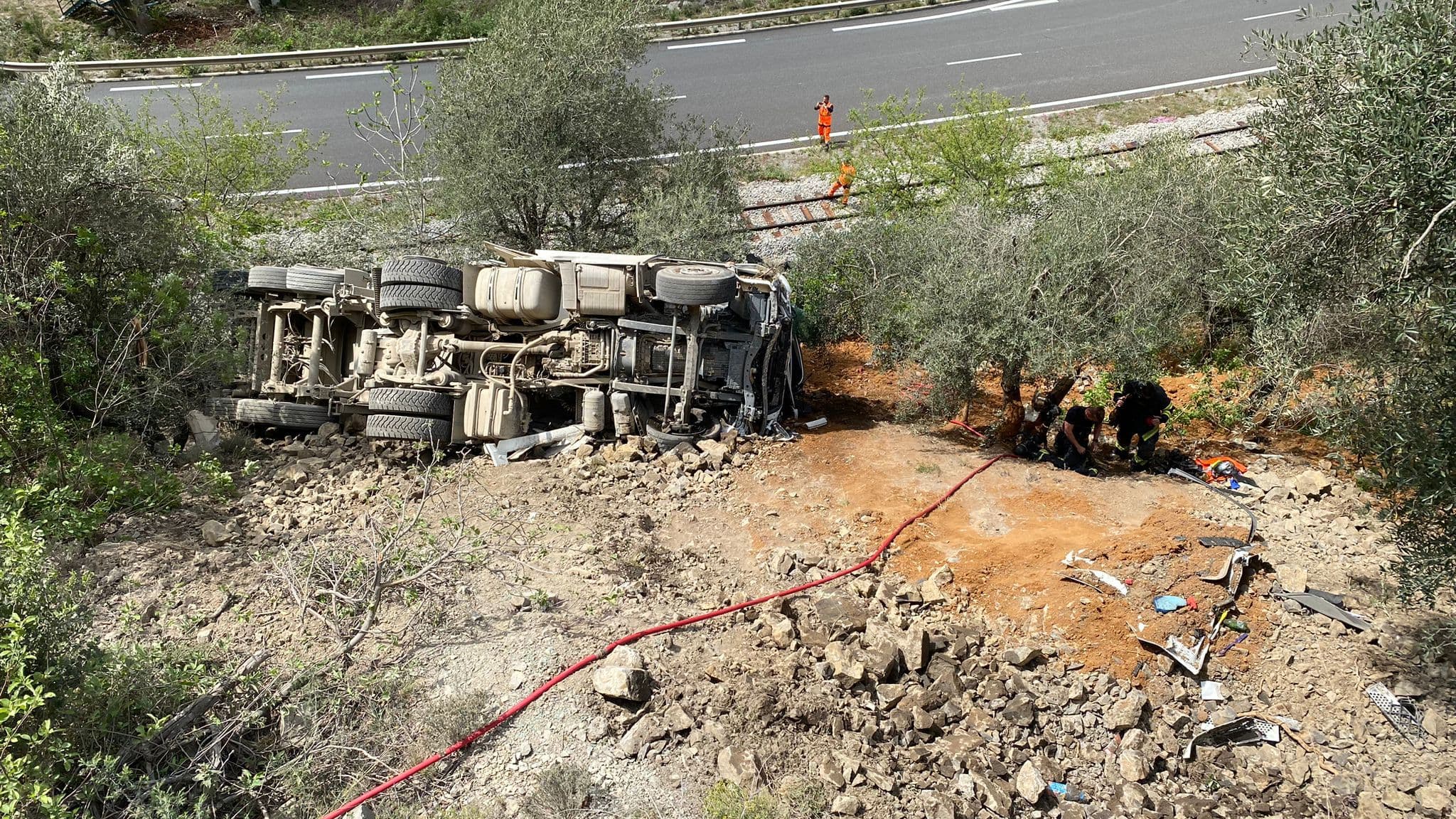 Alpes Maritimes Un Poids Lourd En Quilibre Au Dessus D Une Voie