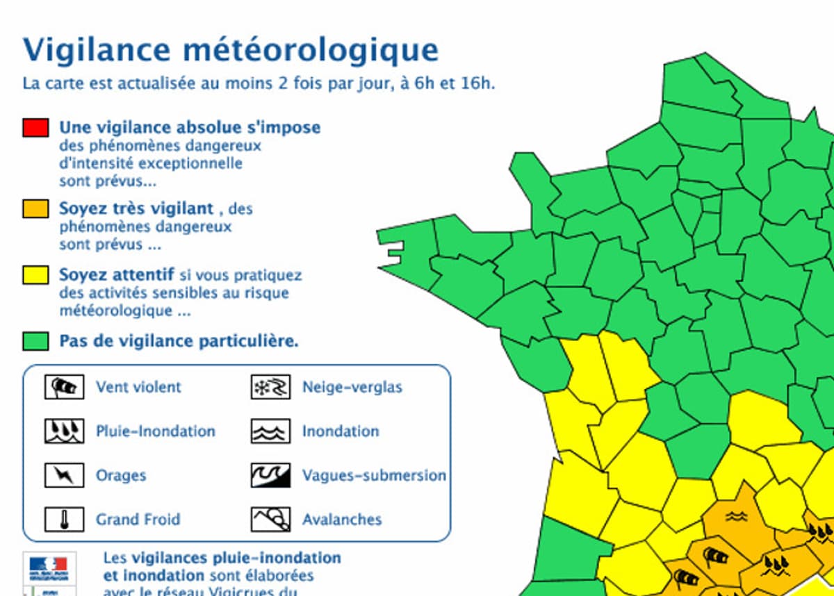 Météo France 7 départements du sud en vigilance orange