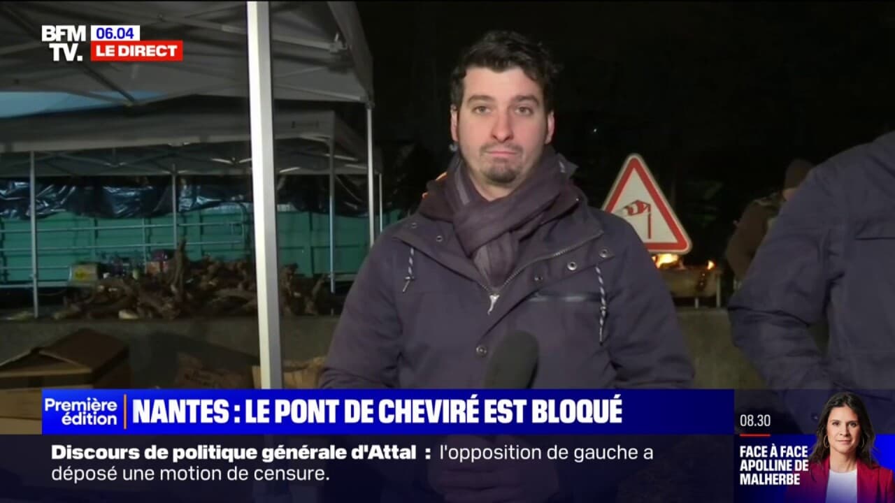 Colère des agriculteurs à Nantes le pont de Cheviré qui permet d