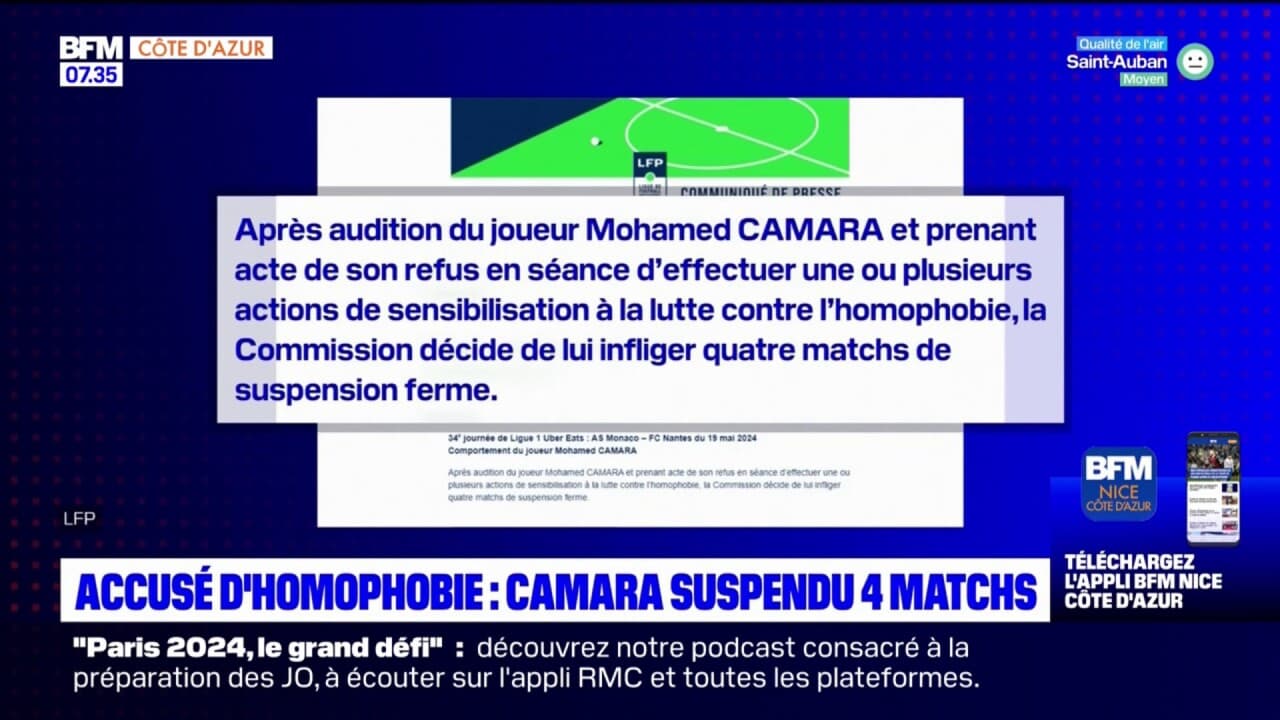 AS Monaco accusé d homophobie Mohamed Camara suspendu pour quatre matchs