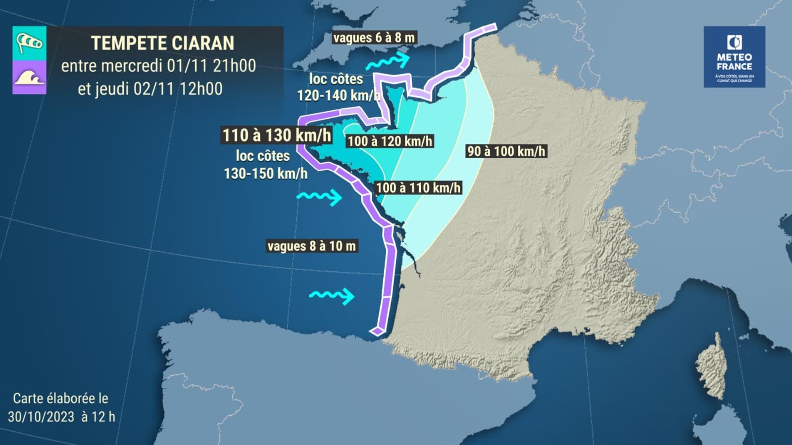 La tempête Ciaran frappera la France entre le mercredi 1er novembre et le vendredi 3 novembre 2023.