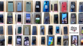 Les photos des 39 téléphones publiés par la police nationale des Pyrénées-Atlantiques le 25 juillet 2024.