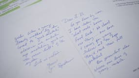 Cette photo prise à Washington le 23 décembre 2025 montre un nouveau lot de dossiers publiés par le gouvernement américain concernant le célèbre délinquant sexuel décédé Jeffrey Epstein. On peut lire sur une lettre attribuée à l'ancien homme d'affaires, en anglais: "Quand une jeune beauté passait devant lui, il adorait 'attraper (sa) chatte'".