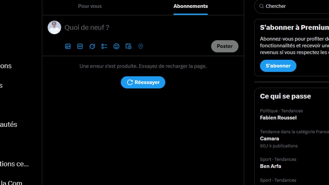 Un message d'erreur sur X (ex-Twitter) Un message d'erreur sur X (ex-Twitter)