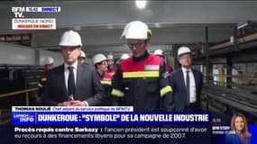 Emmanuel Macron arrive dans l'usine d'aluminium de Dunkerque