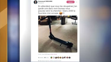 Emmanuel Grégoire a confisqué et consigné une trottinette dans son bureau.