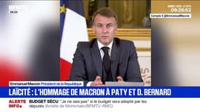 À l'occasion des 120 ans de la loi laïcité, Emmanuel Macron rend hommage à Dominique Bernard et Samuel Paty, dans une vidéo publiée sur X