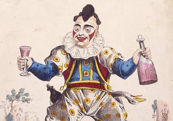Le clown Grimaldi, représenté par l'illustrateur britannique George Cruikshank. Le clown Grimaldi, représenté par l'illustrateur britannique George Cruikshank.