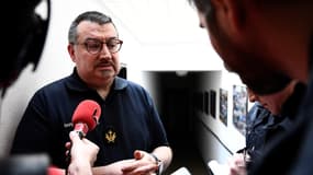 L'aumônier des sapeurs-pompiers de Paris devant la presse, le 17 avril 2019.