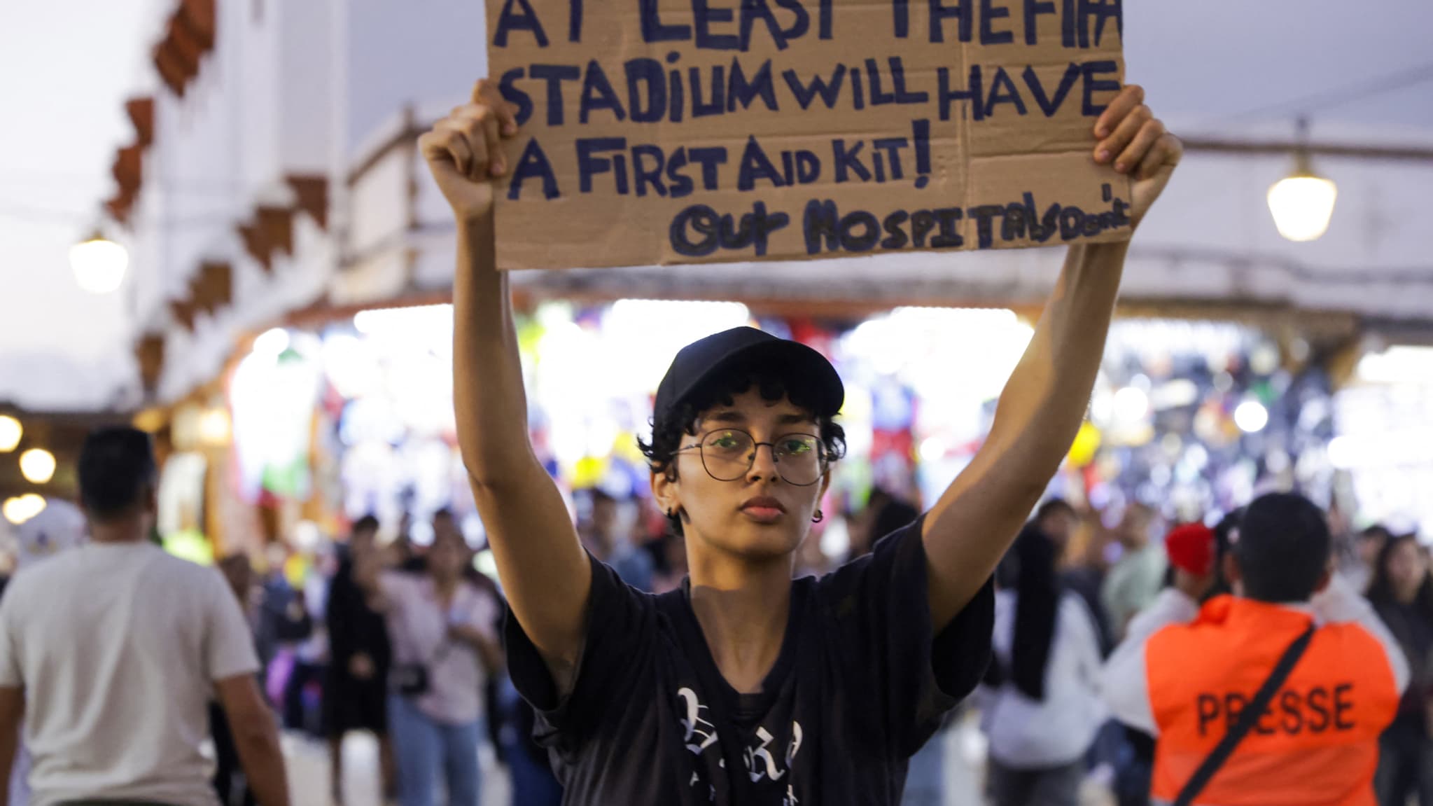 A young manager who participates in the social movement on September 29, 2025 in Rabat, the message of his sign said 