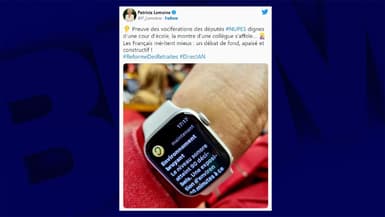La photo de la montre connectée d'une députée, capturée le 6 février à l'Assemblée nationale, en plein débat sur la réforme des retraites. 