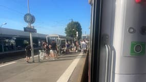 Des voyageurs bloqués en gare de Cagnes-sur-Mer en raison d'un incendie qui perturbe la circulation des TER ce mardi 25 juillet après-midi.