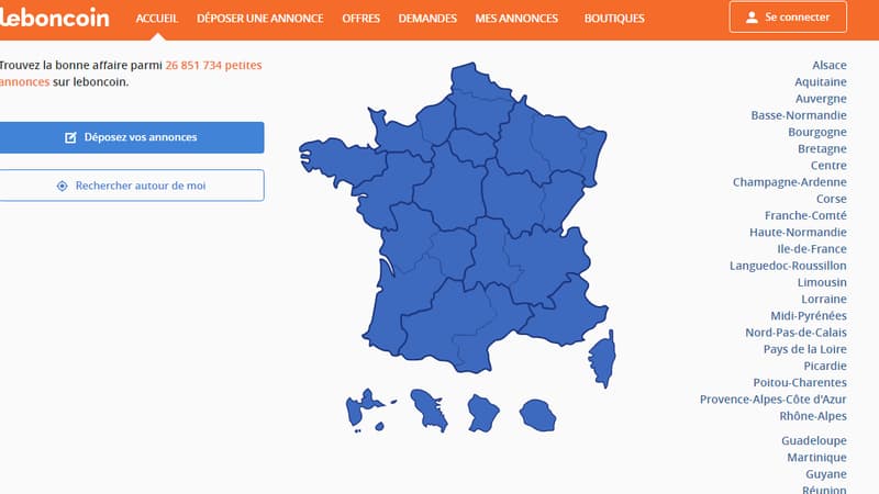 La page d'accueil du site de vente entre particuliers Le Bon Coin.