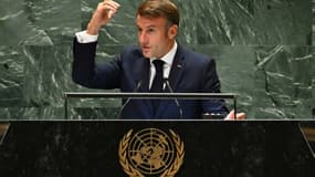 Le président français Emmanuel Macron devant l'Assemblée générale de l'ONU, le 25 septembre 2024