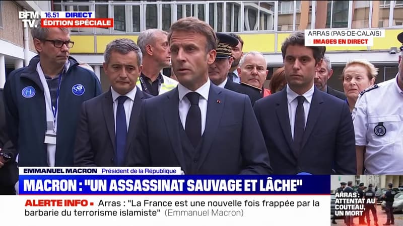 Attaque au couteau à Arras: Emmanuel Macron salue 