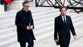 Le patron du Parti socialiste, Olivier Faure, accompagné du chef des députés PS, Boris Vallaud, à l'Élysée le 10 octobre 2025 