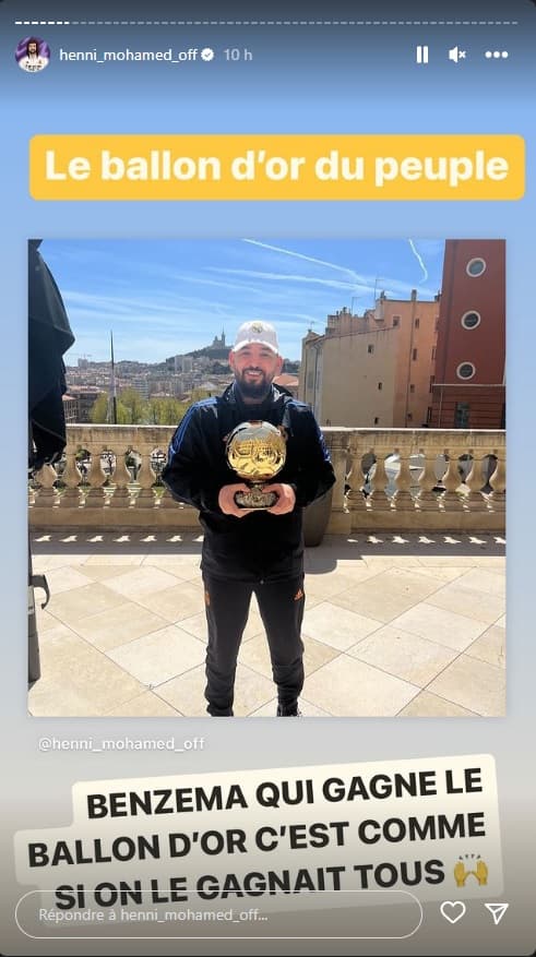 Mohamed Henni et "le Ballon d'or du peuple" en story Instagram
