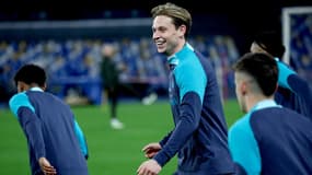 Frenkie de Jong, à l'entraînement avec le Barça le 20 février 2024, avant un match en Ligue des champions