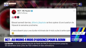 RCT: Baptiste Serin absent au moins 4 mois