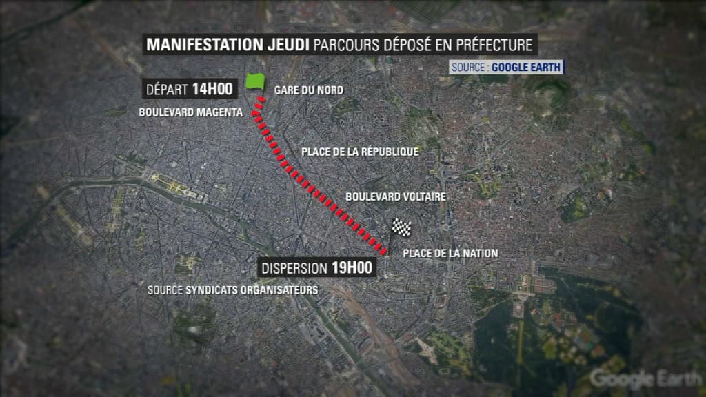Le parcours de la manifestation de jeudi.