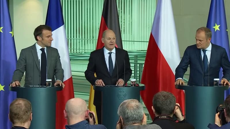 Ukraine: la conférence de presse d'Emmanuel Macron, Olaf Scholz et Donald Tusk à Berlin