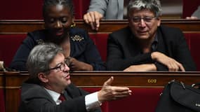 Jean-Luc Mélenchon, Eric Coquerel et Danièle Obono à l'Assemblée nationale.
