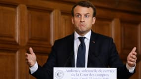 Le président français Emmanuel Macron lors d'un discours à Paris, le 22 janvier 2018