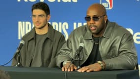 Teddy Riner aux côtés de Esteban Ocon avant le NBA Paris Jam, match des célébrités en marge des NBA Paris Games, 24 janvier 2025