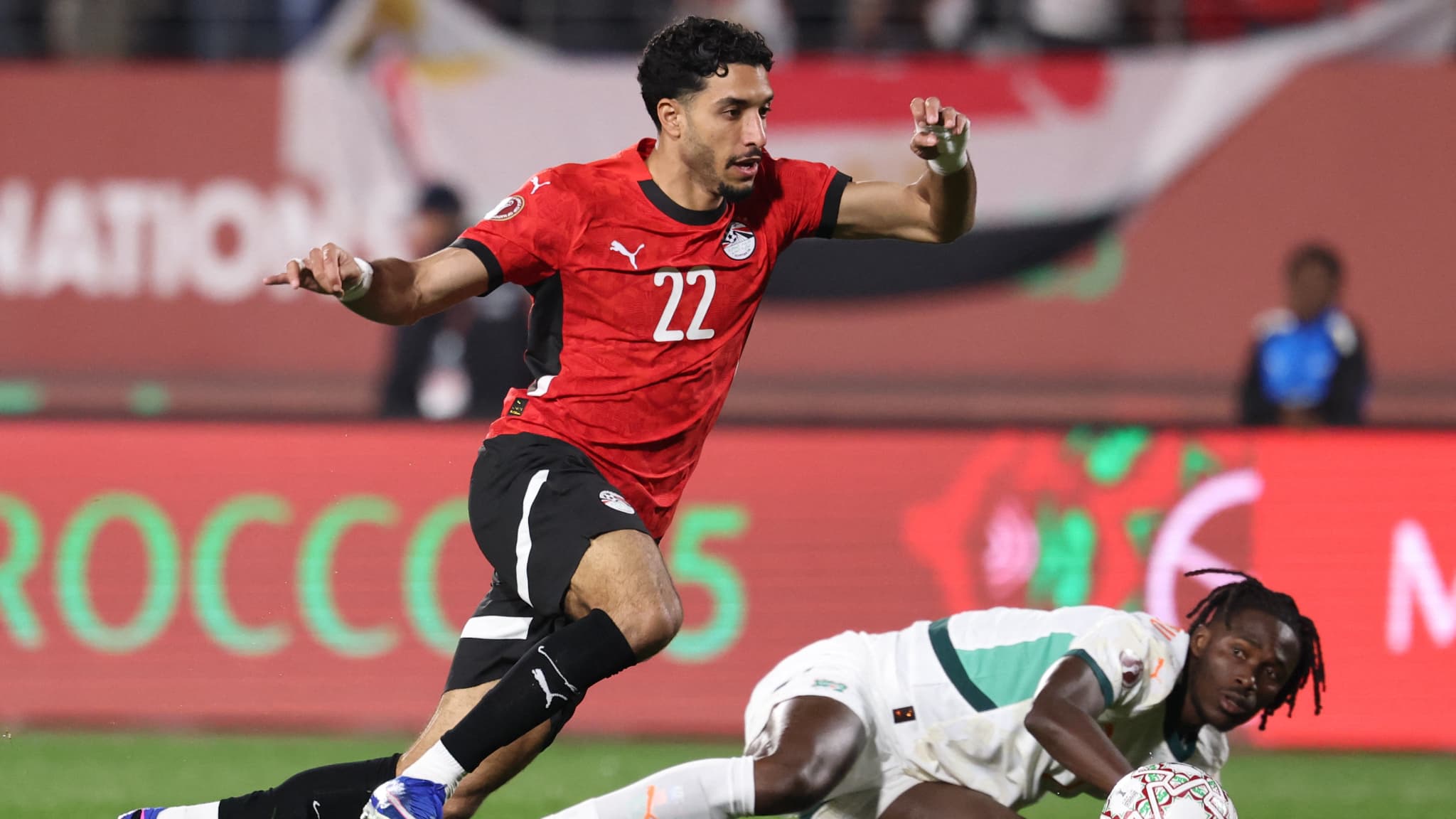 L'attaquant de l'Egypte Omar Marmoush buteur en quart de finale de la Coupe d'Afrique des nations face aux Ivoiriens, 10 janvier 2026