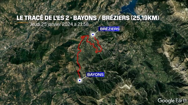 Le tracé d'une étape du Rallye Monte-Carlo 2024.