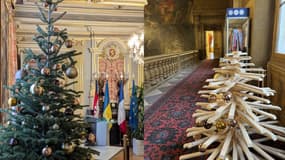 Les sapins de Noël installés au sein de l'hôtel de ville de Lyon.