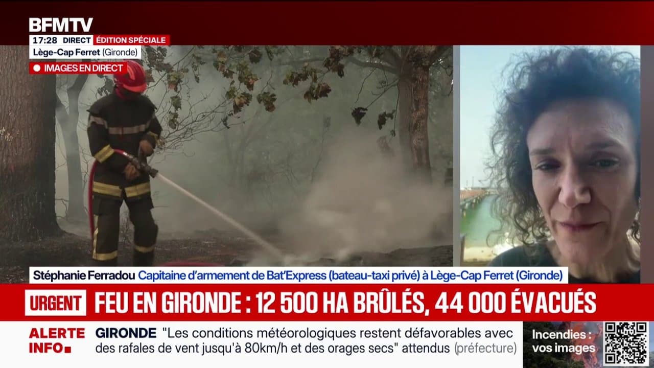 Incendie en Gironde: "On a mobilisé toute notre flotte dès 5h du matin", explique Stéphanie Ferradou, capitaine d'armement d'une société de bateau-taxis privés à Lège-Cap Ferret