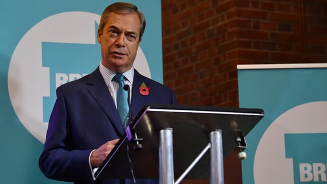 Le leader du parti du Brexit Nigel Farage lance sa campagne pour les législatives de décembre, le 1er novembre 2019 à Londres