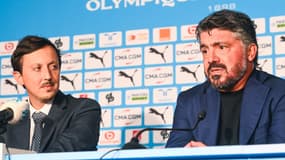Pablo Longoria et Gennaro Gattuso pendant une conférence de l'OM en 2023