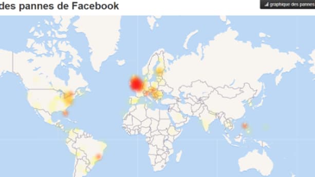 La carte des pannes de Facebook, le 20 novembre. La carte des pannes de Facebook, le 20 novembre.