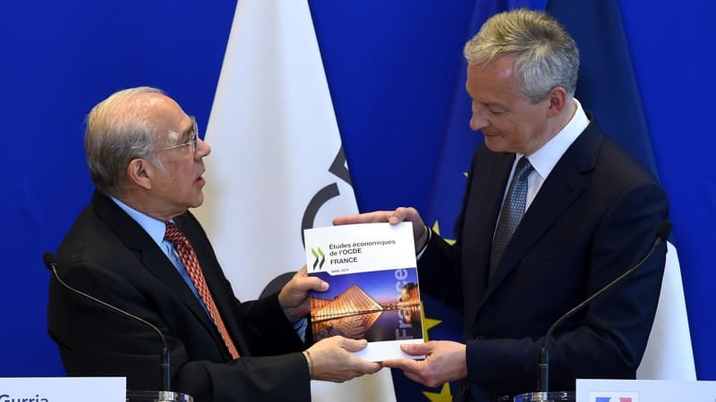 Le secrétaire général de l'OCDE Angel Gurria a remis ce mardi l'Étude économique 2019 sur la France au ministre de l'Économie Bruno Le Maire.