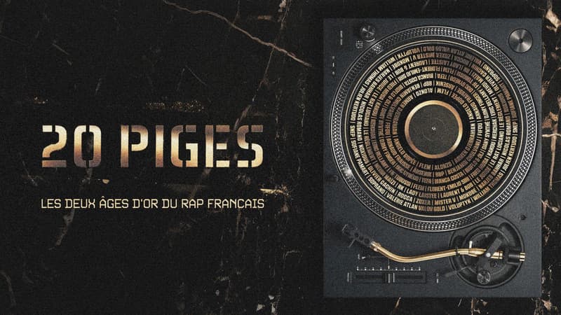 Affiche de la série "20 piges, les deux âges d'or du rap français", prévue à partir du 16 mars 2024 sur MTV.