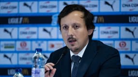 Pablo Longoria, le président de l'OM, lors de son conférence de presse de mi-saison en décembre 2024