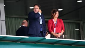Serge Simon et Roxana Maracineanu en tribune lors d'un match du XV de France