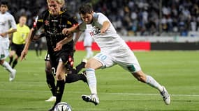 Perquis en duel avec Gignac lors du match OM-Sochaux 