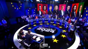 Les principales têtes de liste pour les européennes lors d'un débat sur BFMTV le 27 mai 2024