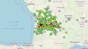 Carte des "bruits entendus" par les habitants de la région après le séisme de magnitude 4,9 sur l'échelle de Richter.