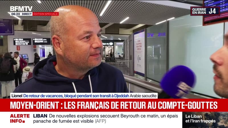 Guerre au Moyen-Orient: le retour en France "avec du stress, il y a eu une alarme à l'aéroport de Djeddah" déclare Lionel, français de retour de vacances, bloqué pendant son transit en Arabie saoudite