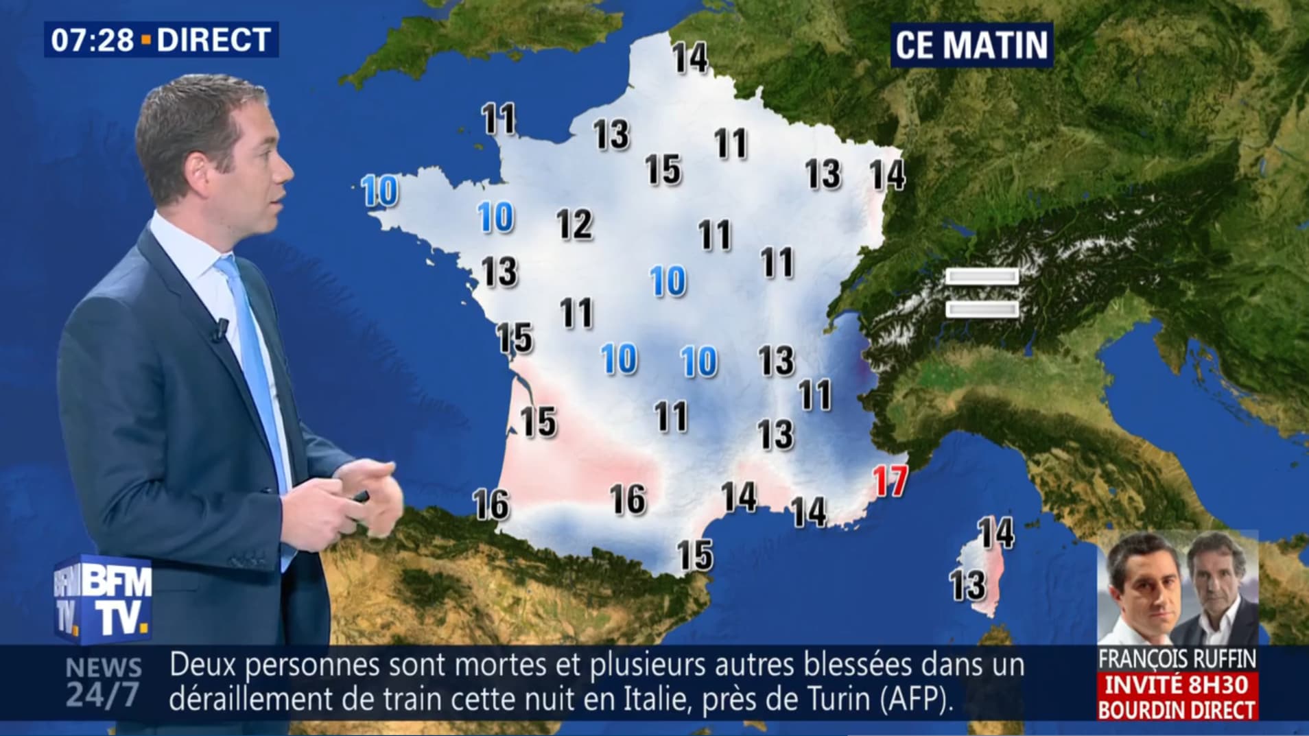 Températures pour le jeudi 24 mai 2018 