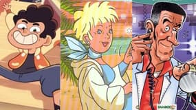 Des détails des couvertures de BD sur Kev Adams et Mimie Mathy.