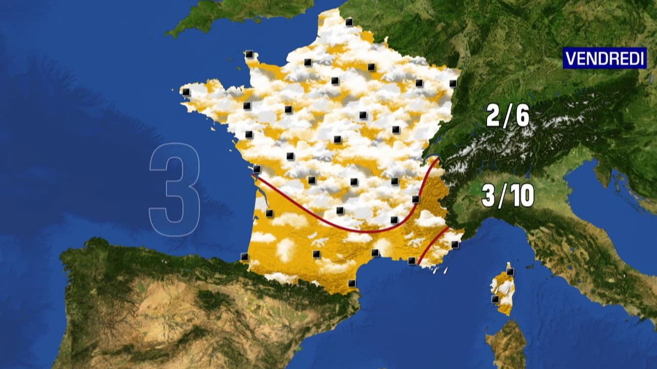 Les prévisions météo pour le vendredi 2 décembre. 
