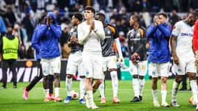 Leonardo Balerdi avec l'OM après la demi-finale aller de la Ligue Europa, le 2 mai 2024.