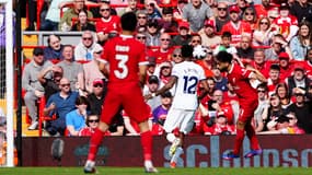 Mohamed Salah ouvre le score de la tête face à Tottenham, le 5 mai 2024