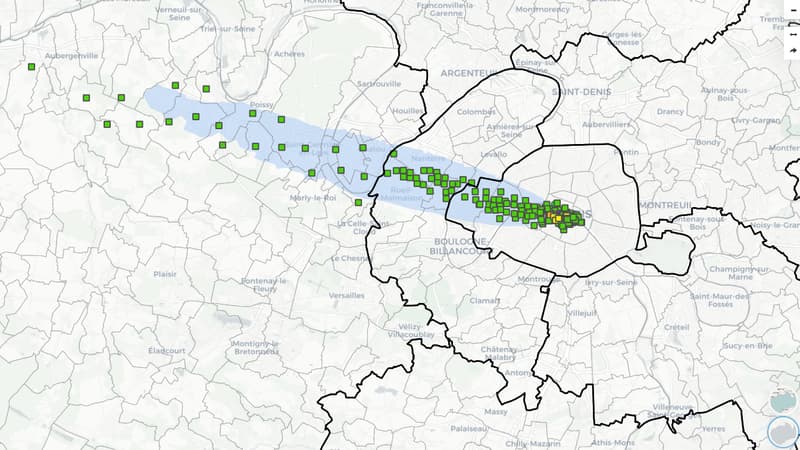 La carte du panache de fumée de l'incendie de Notre-Dame.