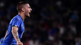 Le milieu italien Marco Verratti après un but lors d'un match de qualification à l'Euro-2020 contre la Bosnie-Herzégovine, à Turin, le 11 juin 2019